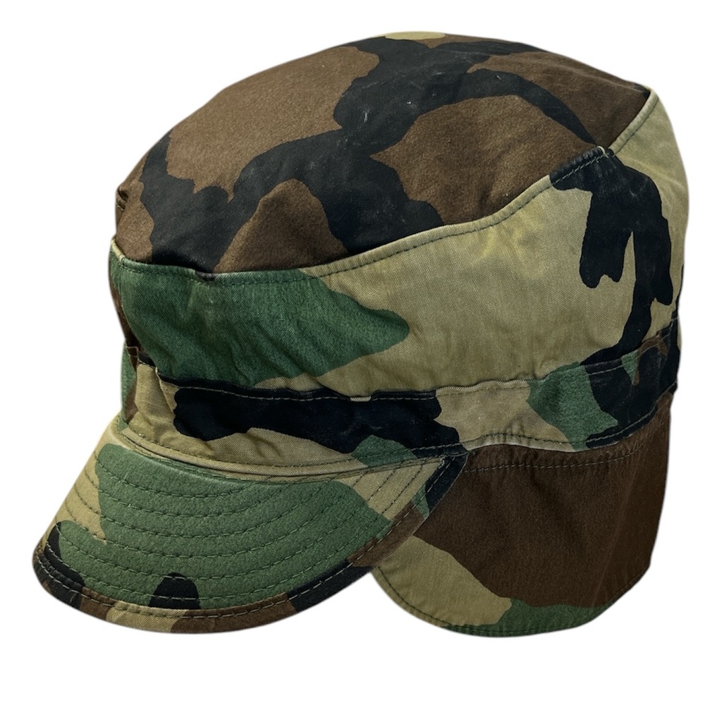US Army Military Woodland Camouflage Pattern BDU Cap Ear Flap Class 1 Size 7 1/2